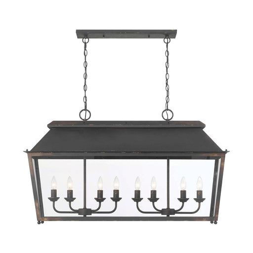 Golden Lighting Abingdon 42in 8-Light Island Light | Farmhouse Antique Black Iron and Clear Glass | Kitchen Island & Dining Room | Model 0804-LP ABI