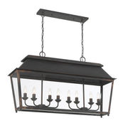 Golden Lighting Abingdon 42in 8-Light Island Light | Farmhouse Antique Black Iron and Clear Glass | Kitchen Island & Dining Room | Model 0804-LP ABI