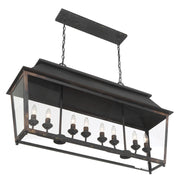 Golden Lighting Abingdon 42in 8-Light Island Light | Farmhouse Antique Black Iron and Clear Glass | Kitchen Island & Dining Room | Model 0804-LP ABI