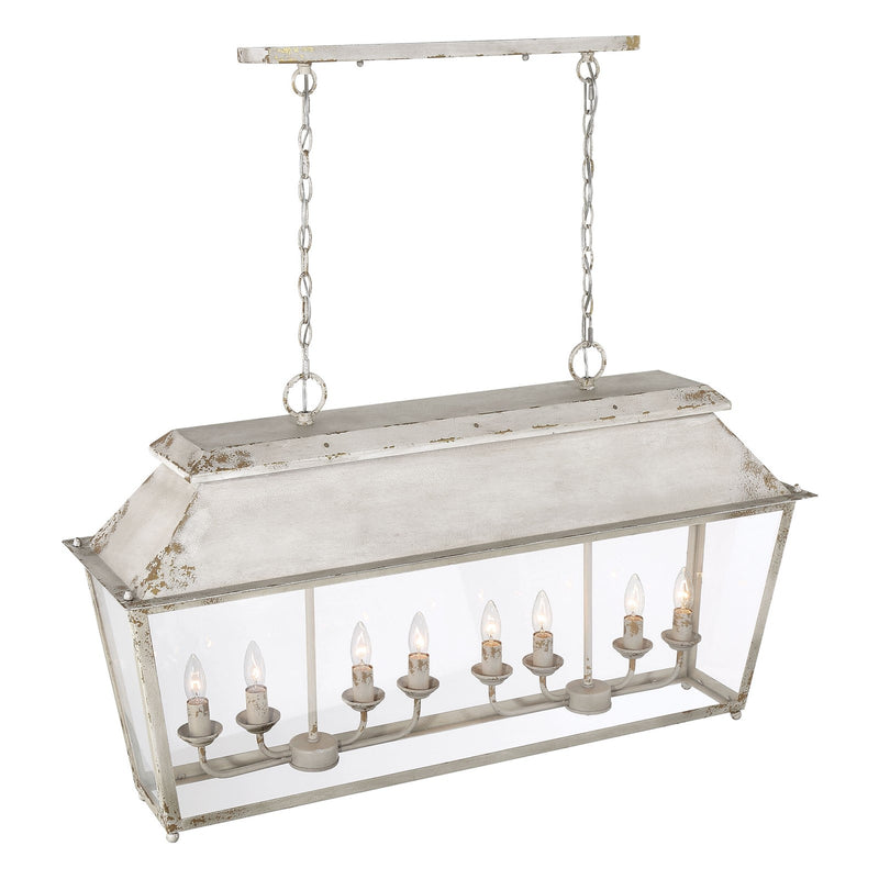 Golden Lighting Abingdon 42in 8-Light Island Light | Farmhouse Antique Ivory and Clear Glass | Kitchen Island & Dining Room | Model 0804-LP AI