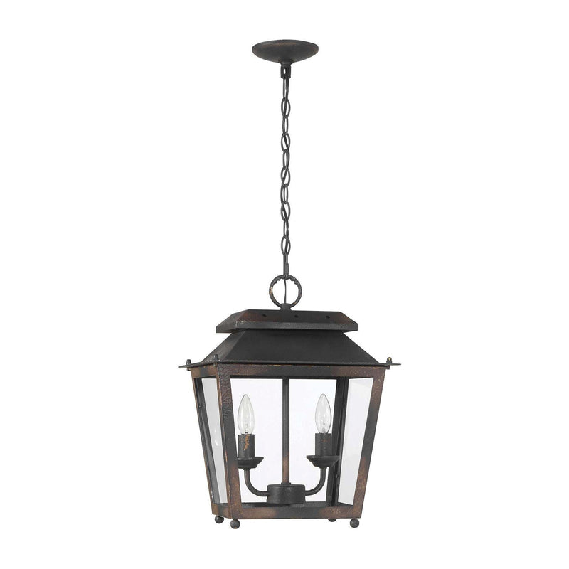 Golden Lighting Abingdon 14in 2-Light Pendant | Farmhouse Antique Black Iron and Clear Glass | Kitchen Island & Dining Room | Model 0804-M2L ABI