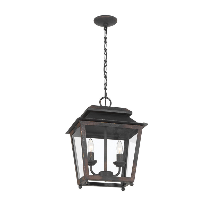 Golden Lighting Abingdon 14in 2-Light Pendant | Farmhouse Antique Black Iron and Clear Glass | Kitchen Island & Dining Room | Model 0804-M2L ABI