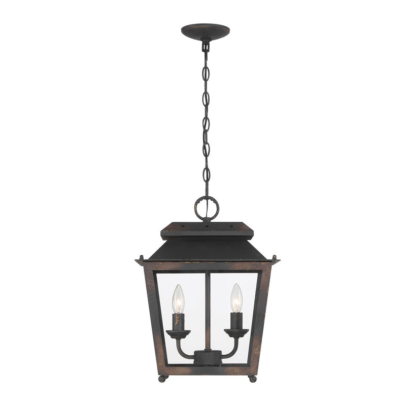 Golden Lighting Abingdon 14in 2-Light Pendant | Farmhouse Antique Black Iron and Clear Glass | Kitchen Island & Dining Room | Model 0804-M2L ABI