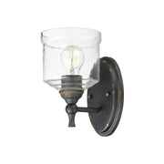 Golden Lighting Keating 1-Light Wall Sconce | Farmhouse Antique Black Iron and Hammered Water Glass | Hallway & Bathroom | Model 0806-1W ABI-HWG