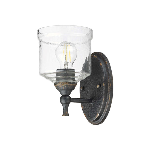 Golden Lighting Keating 1-Light Wall Sconce | Farmhouse Antique Black Iron and Hammered Water Glass | Hallway & Bathroom | Model 0806-1W ABI-HWG