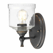 Golden Lighting Keating 1-Light Wall Sconce | Farmhouse Antique Black Iron and Hammered Water Glass | Hallway & Bathroom | Model 0806-1W ABI-HWG