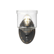 Golden Lighting Keating 1-Light Wall Sconce | Farmhouse Antique Black Iron and Hammered Water Glass | Hallway & Bathroom | Model 0806-1W ABI-HWG