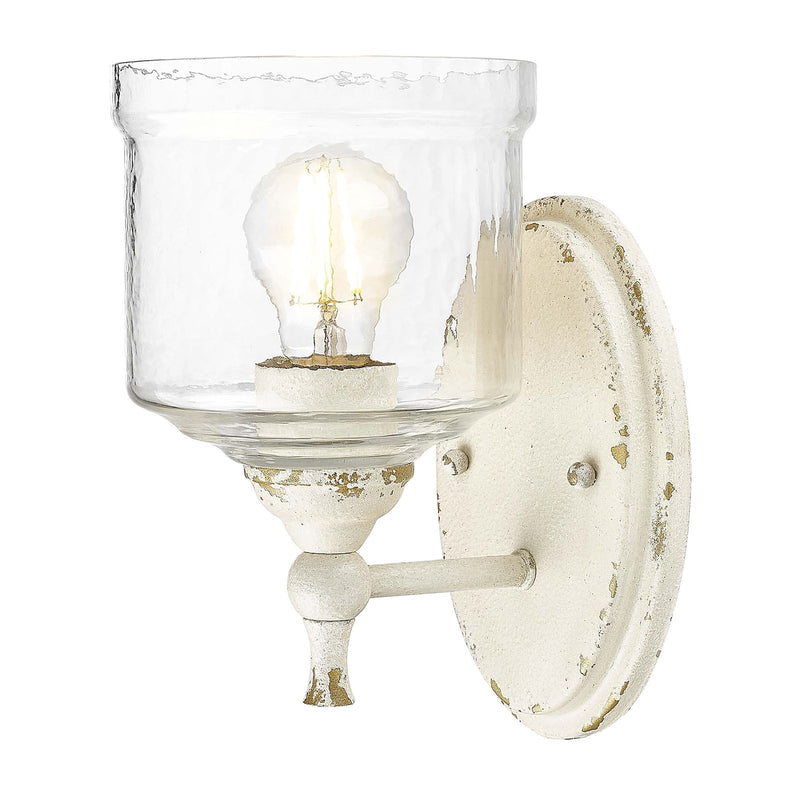 Golden Lighting Keating 1-Light Wall Sconce | Country Farmhouse Antique Ivory and Hammered Water Glass | Bathroom & Hallway | Model 0806-1W AI-HWG