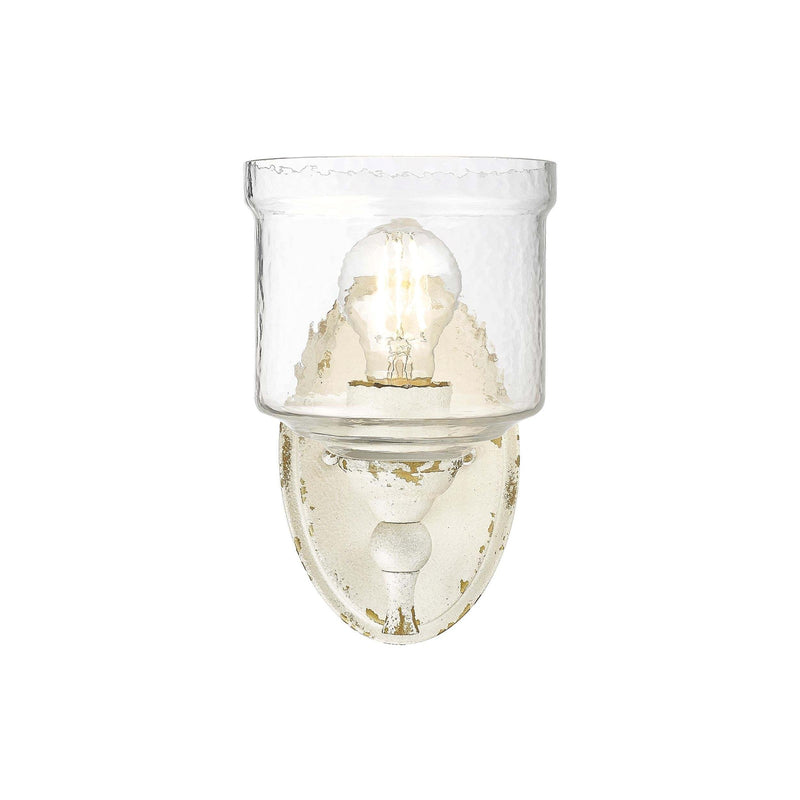 Golden Lighting Keating 1-Light Wall Sconce | Country Farmhouse Antique Ivory and Hammered Water Glass | Bathroom & Hallway | Model 0806-1W AI-HWG