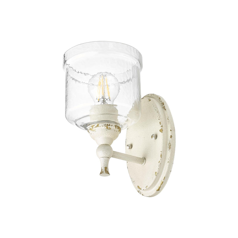 Golden Lighting Keating 1-Light Wall Sconce | Country Farmhouse Antique Ivory and Hammered Water Glass | Bathroom & Hallway | Model 0806-1W AI-HWG