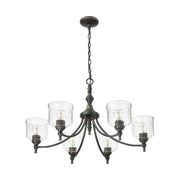 Golden Lighting Keating 33in 6-Light Chandelier | Farmhouse Antique Black Iron and Hammered Water Glass | Dining Room & Foyer | Model 0806-6 ABI-HWG