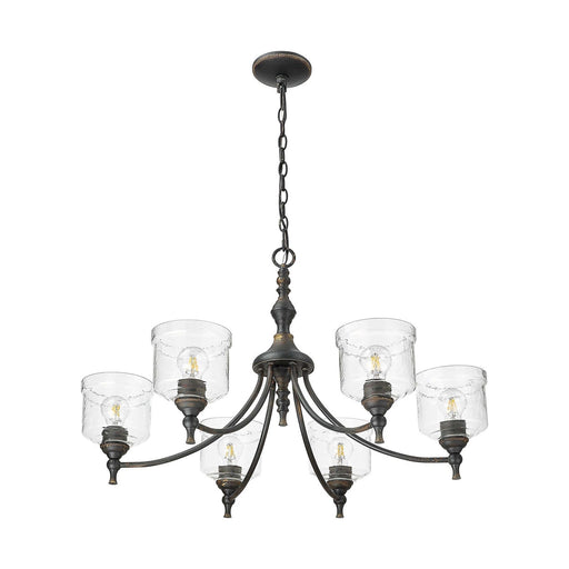 Golden Lighting Keating 33in 6-Light Chandelier | Farmhouse Antique Black Iron and Hammered Water Glass | Dining Room & Foyer | Model 0806-6 ABI-HWG
