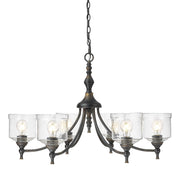 Golden Lighting Keating 33in 6-Light Chandelier | Farmhouse Antique Black Iron and Hammered Water Glass | Dining Room & Foyer | Model 0806-6 ABI-HWG