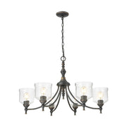 Golden Lighting Keating 33in 6-Light Chandelier | Farmhouse Antique Black Iron and Hammered Water Glass | Dining Room & Foyer | Model 0806-6 ABI-HWG