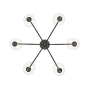Golden Lighting Keating 33in 6-Light Chandelier | Farmhouse Antique Black Iron and Hammered Water Glass | Dining Room & Foyer | Model 0806-6 ABI-HWG