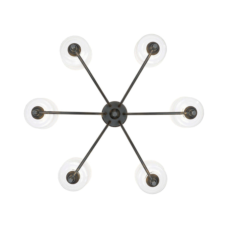 Golden Lighting Keating 33in 6-Light Chandelier | Farmhouse Antique Black Iron and Hammered Water Glass | Dining Room & Foyer | Model 0806-6 ABI-HWG