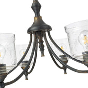 Golden Lighting Keating 33in 6-Light Chandelier | Farmhouse Antique Black Iron and Hammered Water Glass | Dining Room & Foyer | Model 0806-6 ABI-HWG