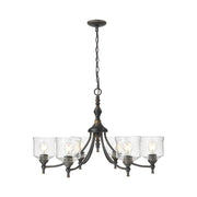 Golden Lighting Keating 33in 6-Light Chandelier | Farmhouse Antique Black Iron and Hammered Water Glass | Dining Room & Foyer | Model 0806-6 ABI-HWG