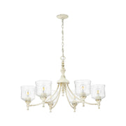 Golden Lighting Keating 33in 6-Light Chandelier | Farmhouse Antique Ivory and Hammered Water Glass | Dining Room & Foyer | Model 0806-6 AI-HWG