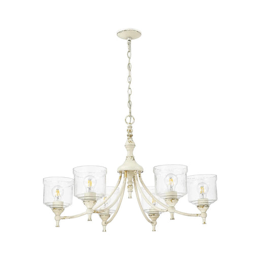 Golden Lighting Keating 33in 6-Light Chandelier | Farmhouse Antique Ivory and Hammered Water Glass | Dining Room & Foyer | Model 0806-6 AI-HWG