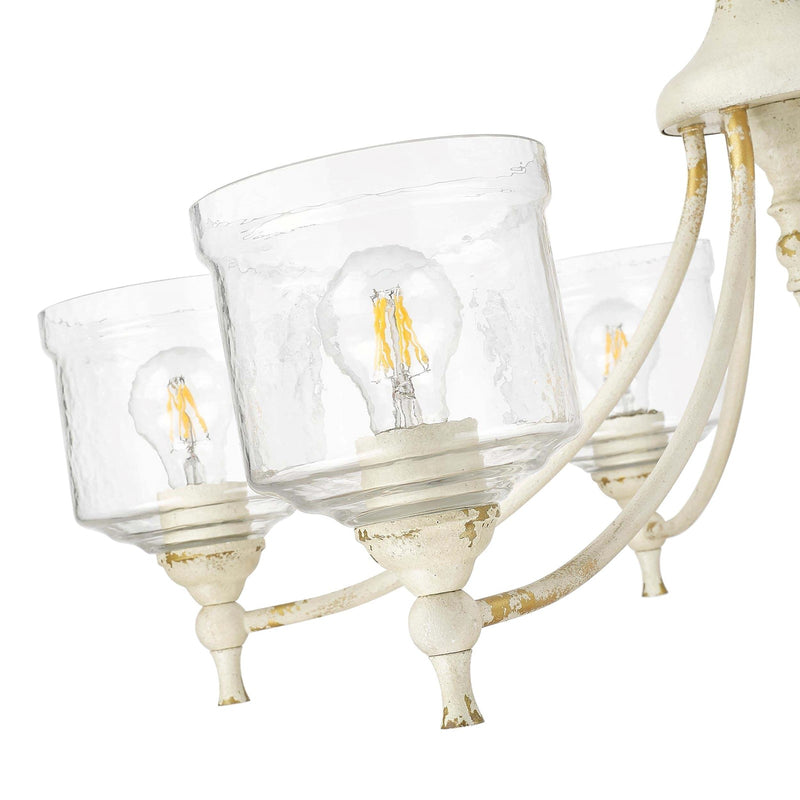 Golden Lighting Keating 33in 6-Light Chandelier | Farmhouse Antique Ivory and Hammered Water Glass | Dining Room & Foyer | Model 0806-6 AI-HWG