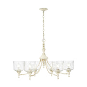 Golden Lighting Keating 33in 6-Light Chandelier | Farmhouse Antique Ivory and Hammered Water Glass | Dining Room & Foyer | Model 0806-6 AI-HWG