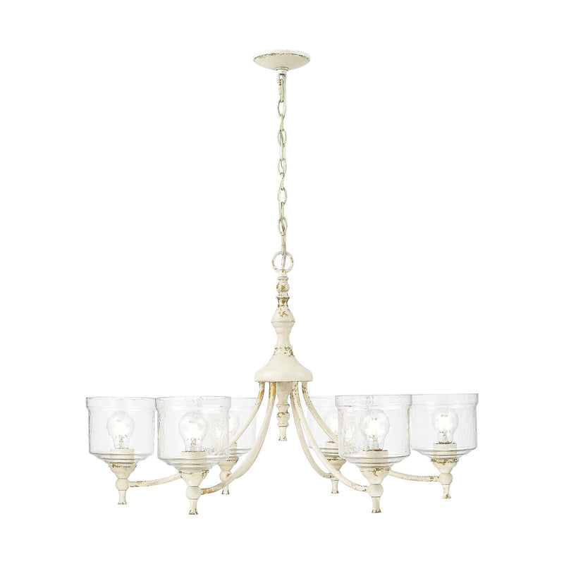 Golden Lighting Keating 33in 6-Light Chandelier | Farmhouse Antique Ivory and Hammered Water Glass | Dining Room & Foyer | Model 0806-6 AI-HWG