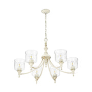 Golden Lighting Keating 33in 6-Light Chandelier | Farmhouse Antique Ivory and Hammered Water Glass | Dining Room & Foyer | Model 0806-6 AI-HWG