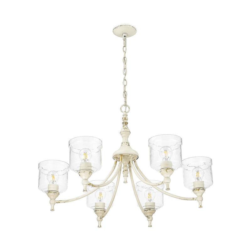 Golden Lighting Keating 33in 6-Light Chandelier | Farmhouse Antique Ivory and Hammered Water Glass | Dining Room & Foyer | Model 0806-6 AI-HWG