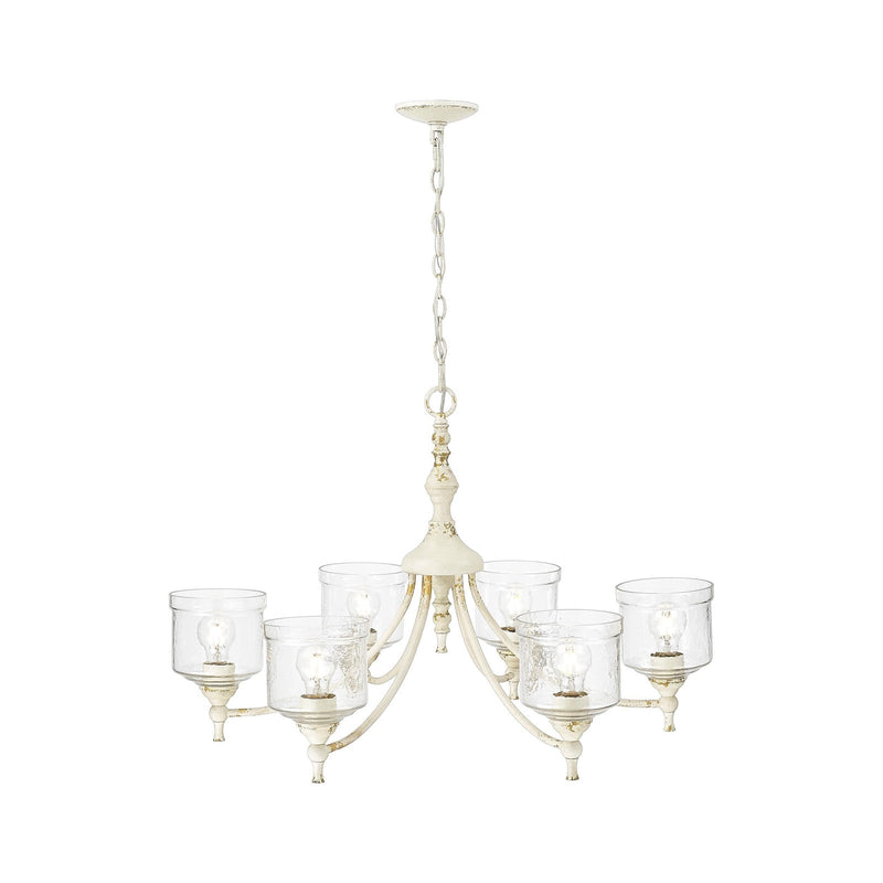 Golden Lighting Keating 33in 6-Light Chandelier | Farmhouse Antique Ivory and Hammered Water Glass | Dining Room & Foyer | Model 0806-6 AI-HWG