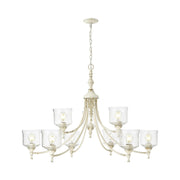 Golden Lighting Keating 44in 9-Light Chandelier | Country Farmhouse Antique Ivory and Hammered Water Glass | Dining Room | Model 0806-9 AI-HWG