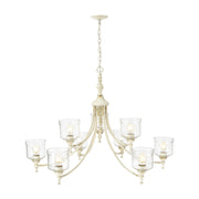 Golden Lighting Keating 44in 9-Light Chandelier | Country Farmhouse Antique Ivory and Hammered Water Glass | Dining Room | Model 0806-9 AI-HWG