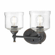 Golden Lighting Keating 15in 2-Light Vanity Light | Country Farmhouse Antique Black Iron and Hammered Water Glass | Bathroom | Model 0806-BA2 ABI-HWG