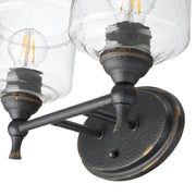 Golden Lighting Keating 15in 2-Light Vanity Light | Country Farmhouse Antique Black Iron and Hammered Water Glass | Bathroom | Model 0806-BA2 ABI-HWG