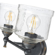 Golden Lighting Keating 15in 2-Light Vanity Light | Country Farmhouse Antique Black Iron and Hammered Water Glass | Bathroom | Model 0806-BA2 ABI-HWG