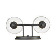 Golden Lighting Keating 15in 2-Light Vanity Light | Country Farmhouse Antique Black Iron and Hammered Water Glass | Bathroom | Model 0806-BA2 ABI-HWG