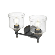Golden Lighting Keating 15in 2-Light Vanity Light | Country Farmhouse Antique Black Iron and Hammered Water Glass | Bathroom | Model 0806-BA2 ABI-HWG