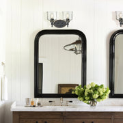 Golden Lighting Keating 15in 2-Light Vanity Light | Country Farmhouse Antique Black Iron and Hammered Water Glass | Bathroom | Model 0806-BA2 ABI-HWG