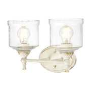 Golden Lighting Keating 15in 2-Light Vanity Light | Country Farmhouse Antique Ivory and Hammered Water Glass | Bathroom | Model 0806-BA2 AI-HWG