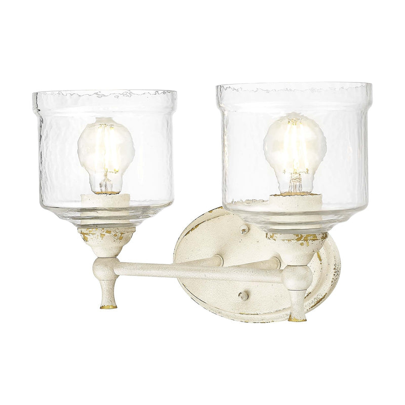 Golden Lighting Keating 15in 2-Light Vanity Light | Country Farmhouse Antique Ivory and Hammered Water Glass | Bathroom | Model 0806-BA2 AI-HWG