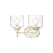 Golden Lighting Keating 15in 2-Light Vanity Light | Country Farmhouse Antique Ivory and Hammered Water Glass | Bathroom | Model 0806-BA2 AI-HWG
