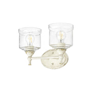 Golden Lighting Keating 15in 2-Light Vanity Light | Country Farmhouse Antique Ivory and Hammered Water Glass | Bathroom | Model 0806-BA2 AI-HWG