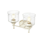 Golden Lighting Keating 15in 2-Light Vanity Light | Country Farmhouse Antique Ivory and Hammered Water Glass | Bathroom | Model 0806-BA2 AI-HWG