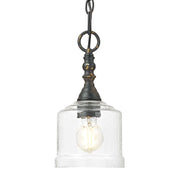 Golden Lighting Keating 6in 1-Light Pendant | Country Farmhouse Antique Black Iron and Hammered Water Glass | Kitchen | Model 0806-M1L ABI-HWG