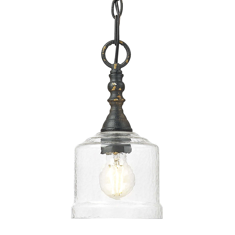 Golden Lighting Keating 6in 1-Light Pendant | Country Farmhouse Antique Black Iron and Hammered Water Glass | Kitchen | Model 0806-M1L ABI-HWG