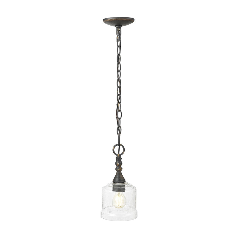 Golden Lighting Keating 6in 1-Light Pendant | Country Farmhouse Antique Black Iron and Hammered Water Glass | Kitchen | Model 0806-M1L ABI-HWG