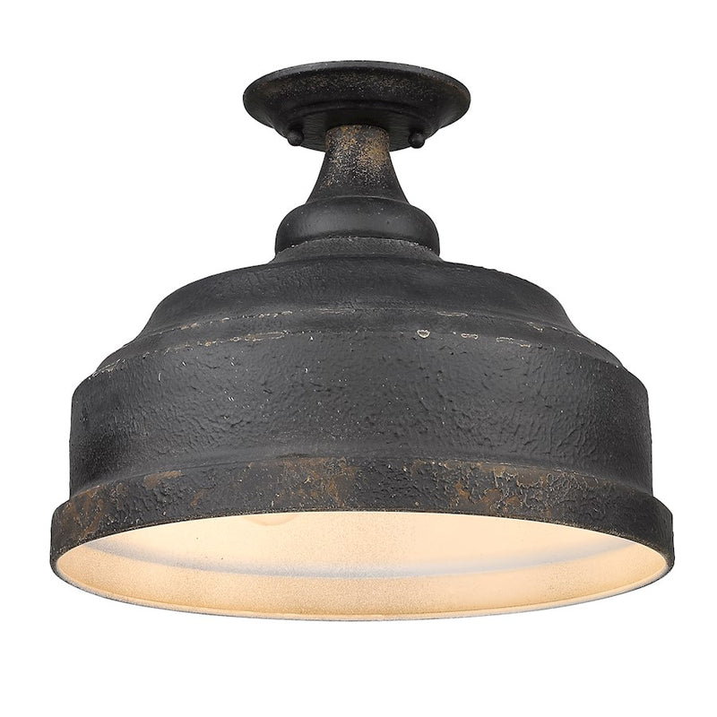 Golden Lighting Keating Semi Flush Mount, Antique Black Iron