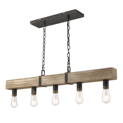 Golden Lighting Garrett 5 Light Linear Pendant, Antique Black Iron