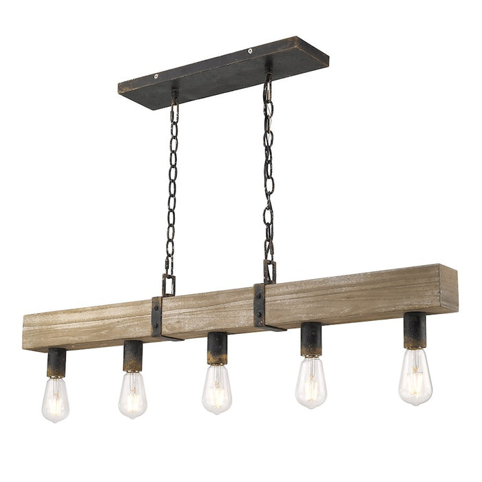 Golden Lighting Garrett 5 Light Linear Pendant, Antique Black Iron