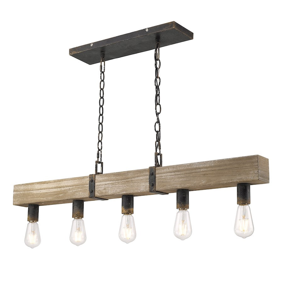 Golden Lighting Garrett 5 Light Linear Pendant, Antique Black Iron